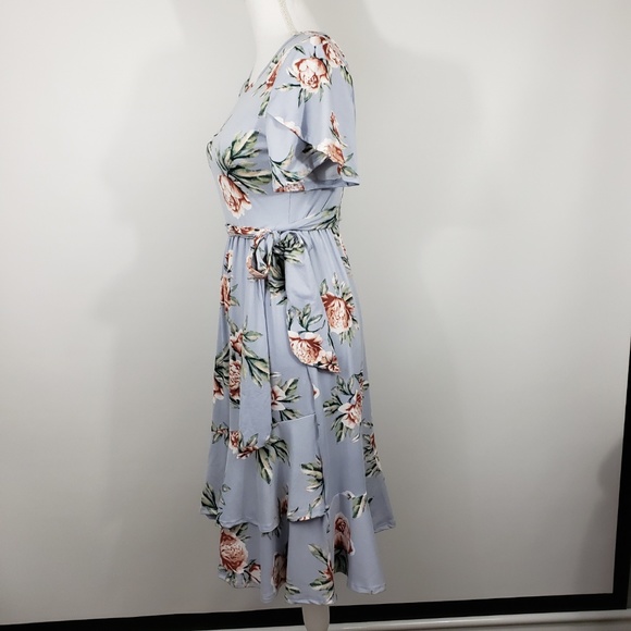 Womens soft stretchy floral modest faux wrap dress - Picture 7 of 8